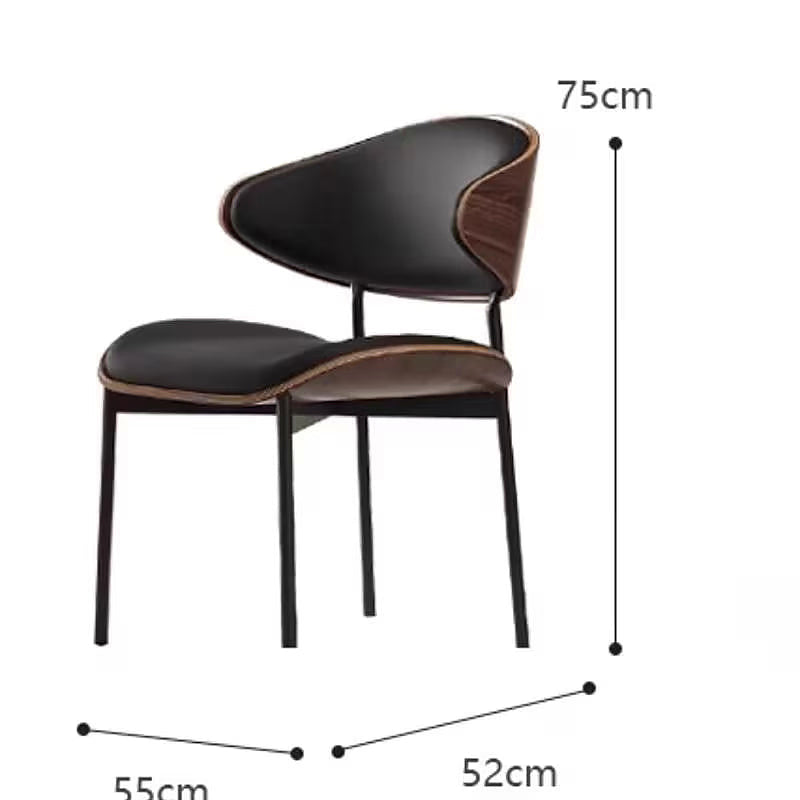 Black bentwood faux leather dining chair with black metal legs — dimension diagram
