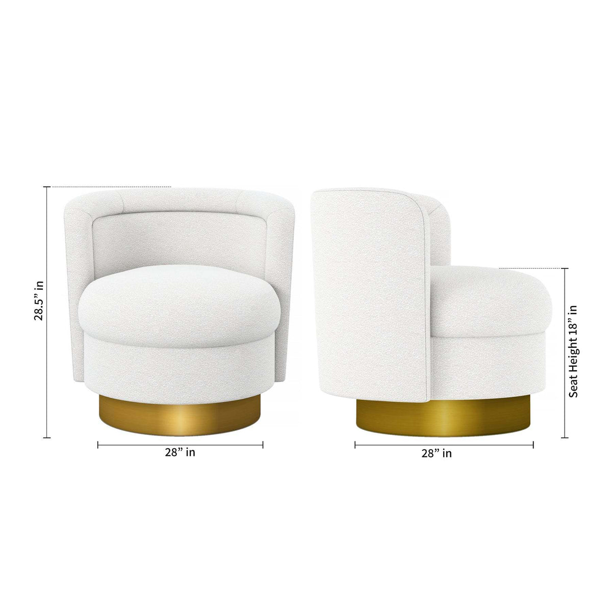 Aspen chair diagram showing 28-inch width and depth, 28.5-inch height and 18-inch seat height