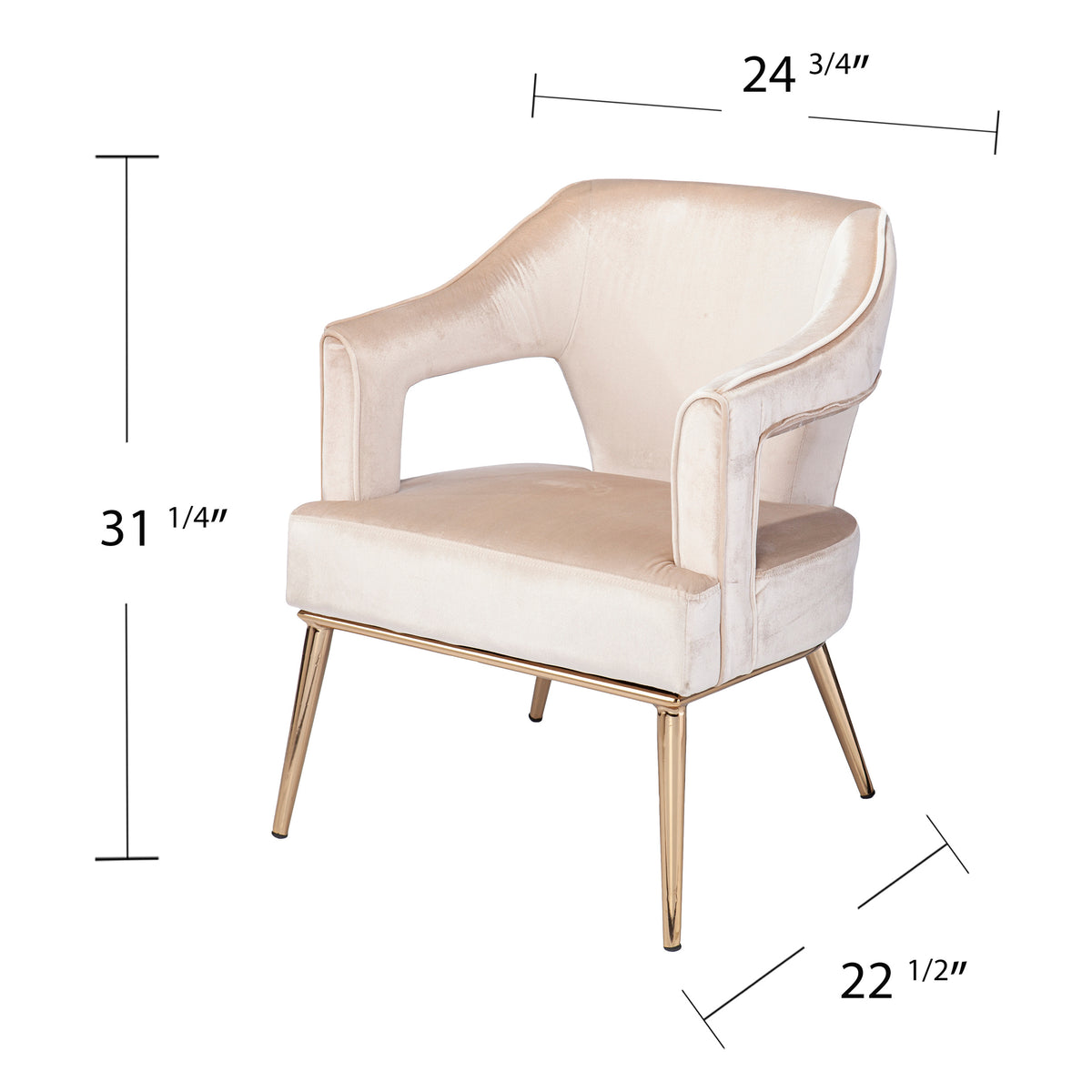 Eldermain Blush Velvet Accent Chair — chair dimensions diagram