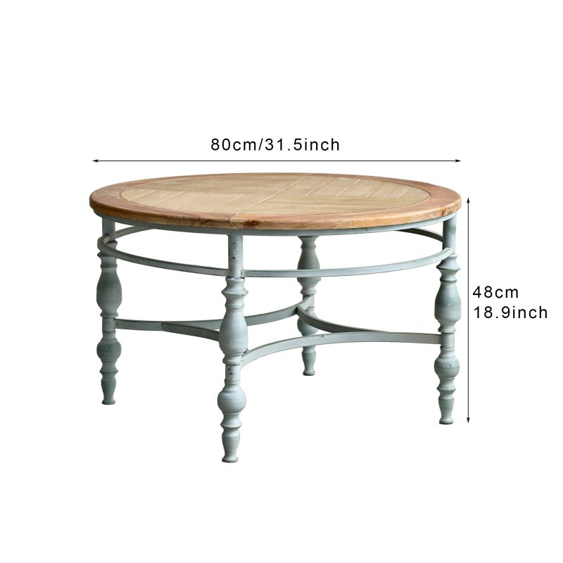 Rustic Round Coffee Table with Turned-Leg Frame