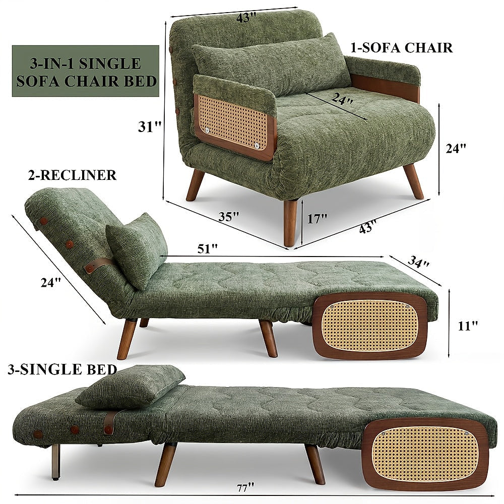 Green Chenille Convertible Sleeper Chair — gallery view 10 of 10