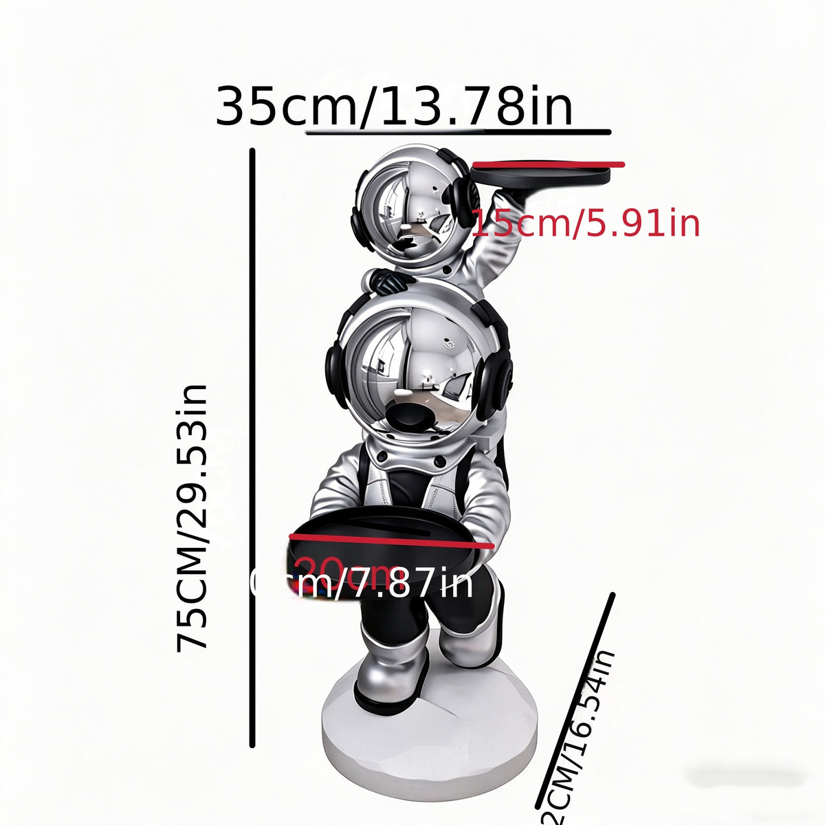 Astronaut Side Table with Two Display Trays - Space Dual Tray Silvery