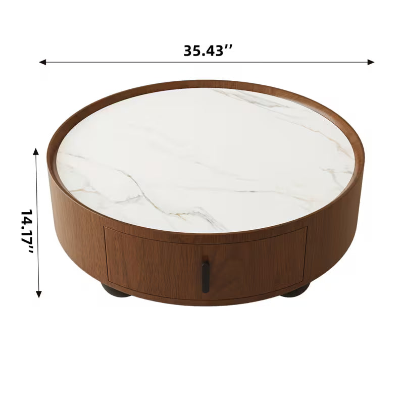 Dimension diagram of the round storage coffee table