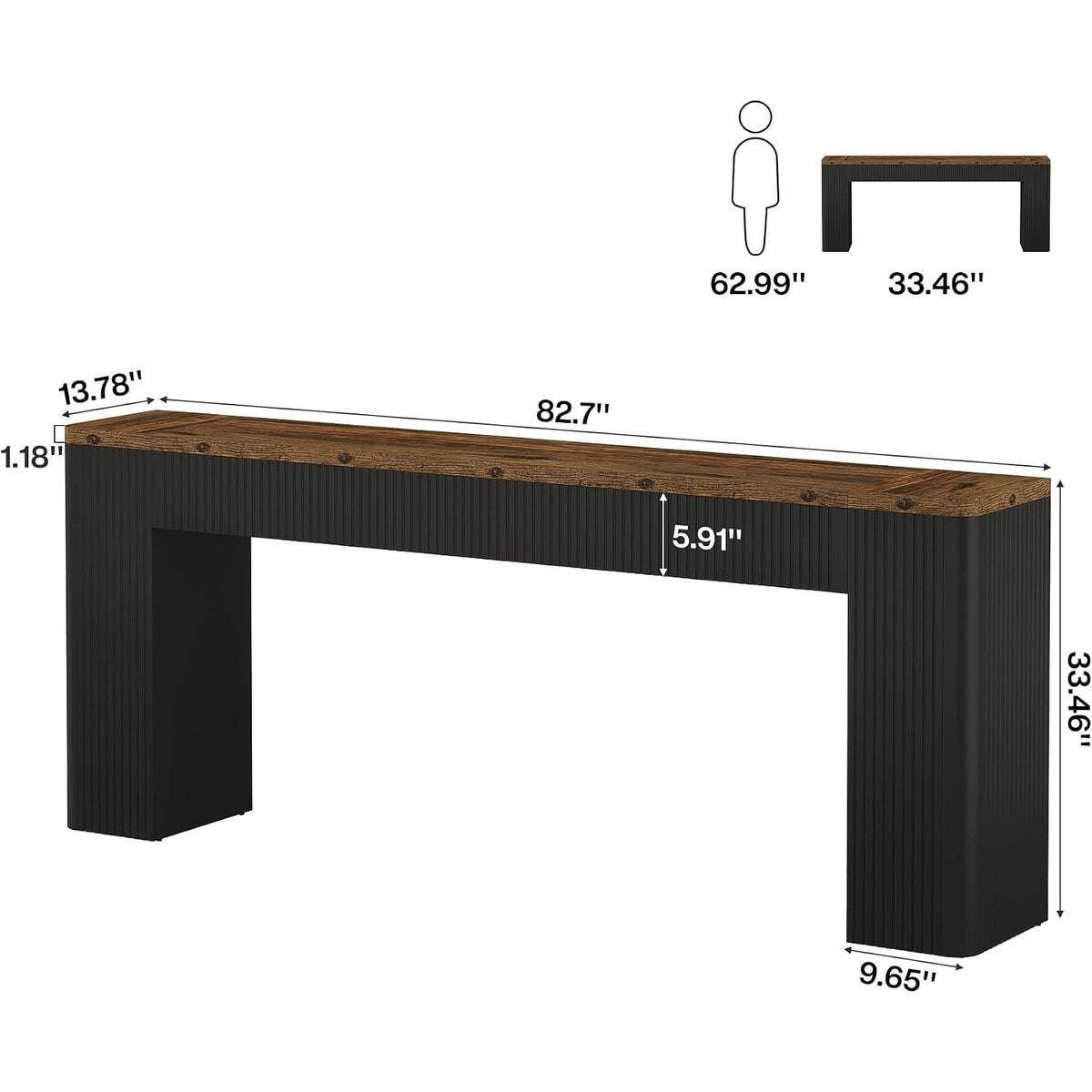 Dimension diagram showing the console at 82.7 inches wide, 13.78 inches deep and 33.46 inches high.