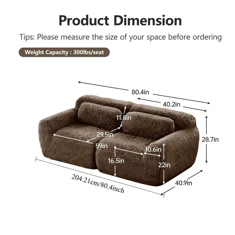 Plush Modular Two-Seat Sofa — supplier dimension diagram.