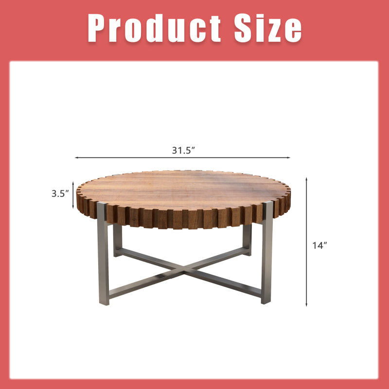 Supplier size diagram for notched-edge round coffee table