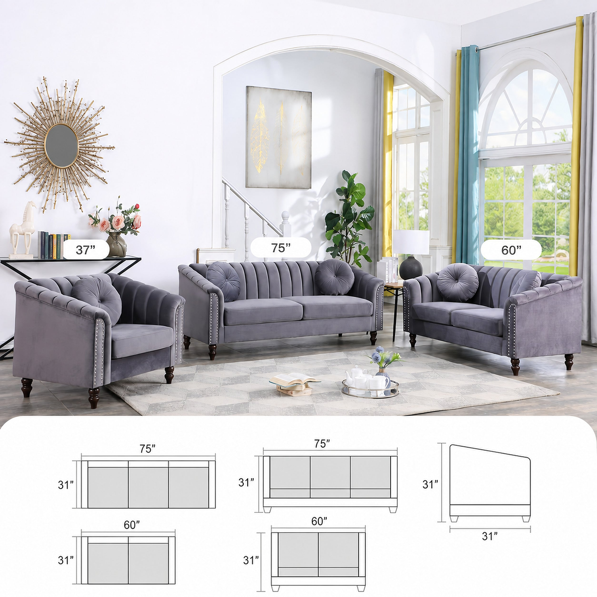 Chesterfield room view and configuration dimensions