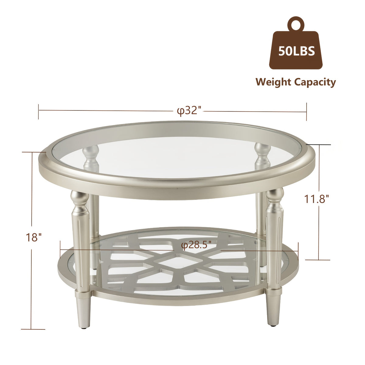 Supplier size diagram for 32-inch round glass-top coffee table