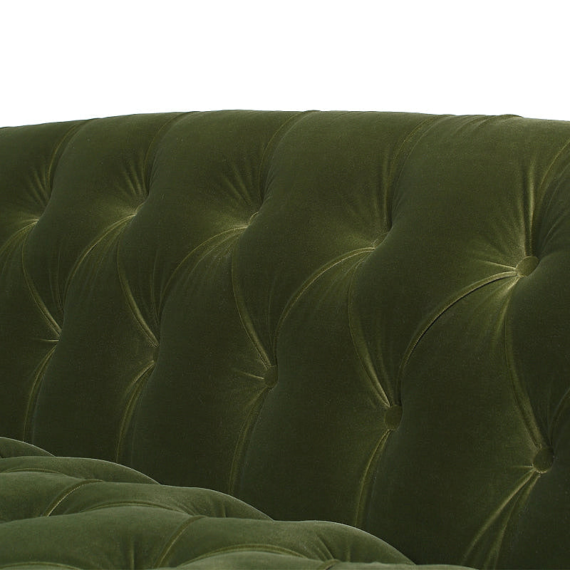 La Rosa Olive Green Velvet Chesterfield Sofa — olive velvet button-tufting detail