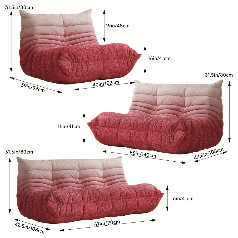 Supplier size-chart diagram showing three floor-sofa widths