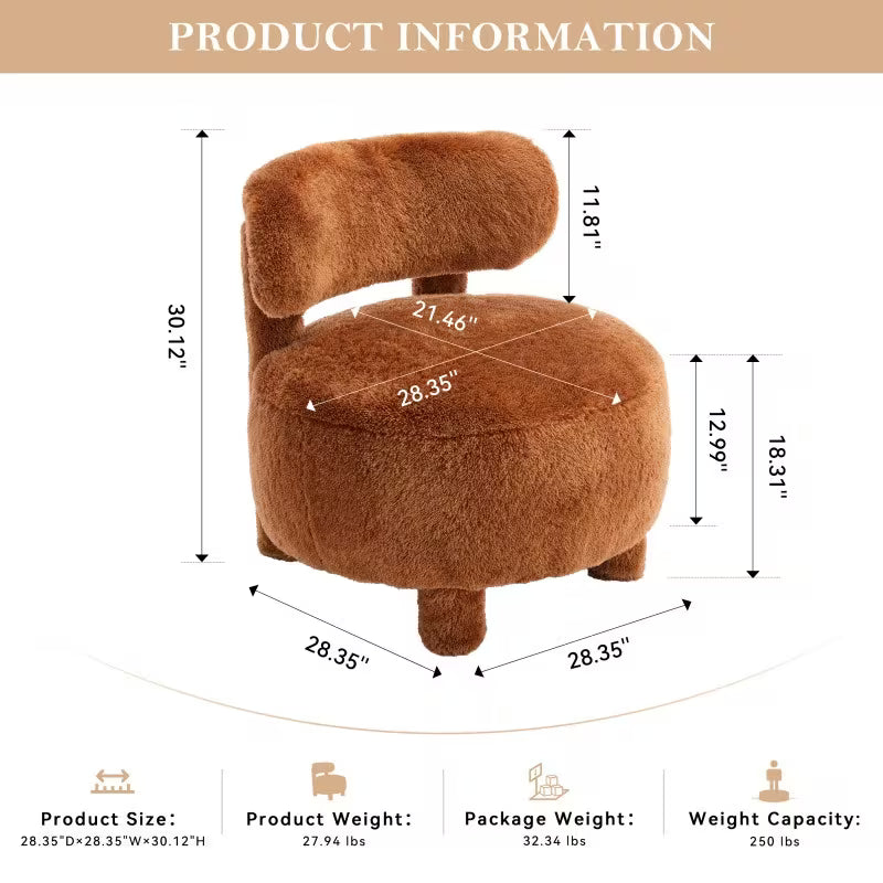 Faux Fur Armless Accent Chair — supplier dimension diagram.