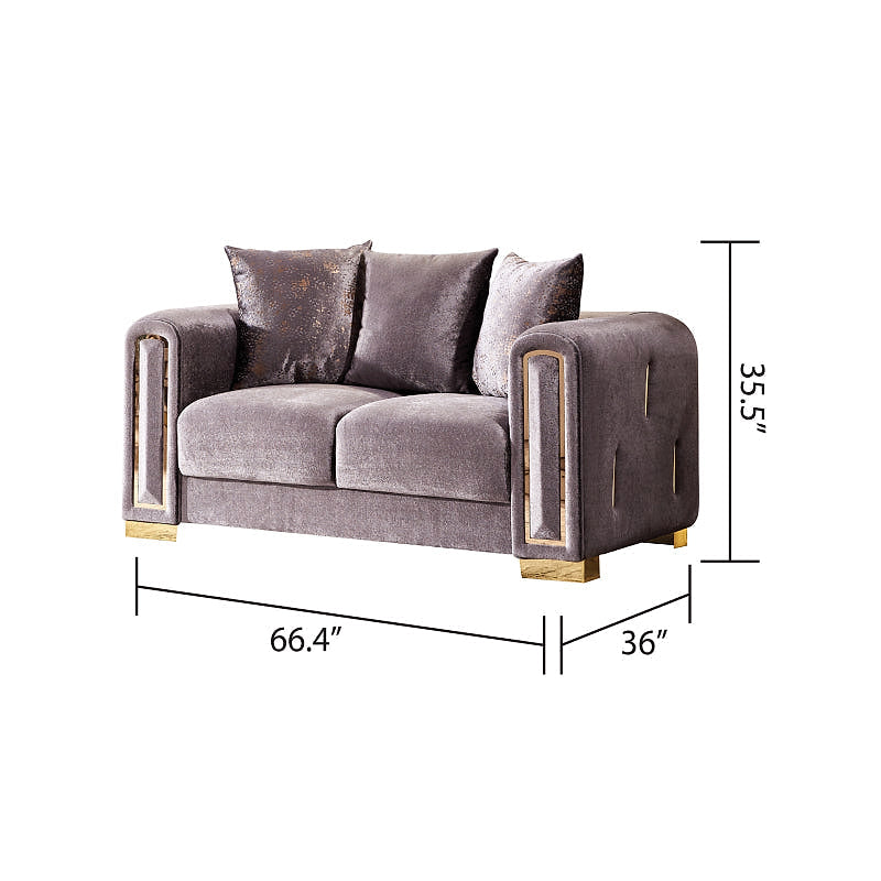 Impreza silver loveseat dimension diagram: 66.4 inches wide, 36 inches deep and 35.5 inches high