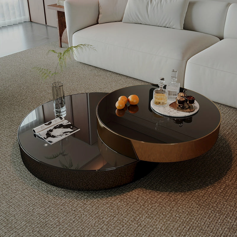 Reflective offset-tier coffee table