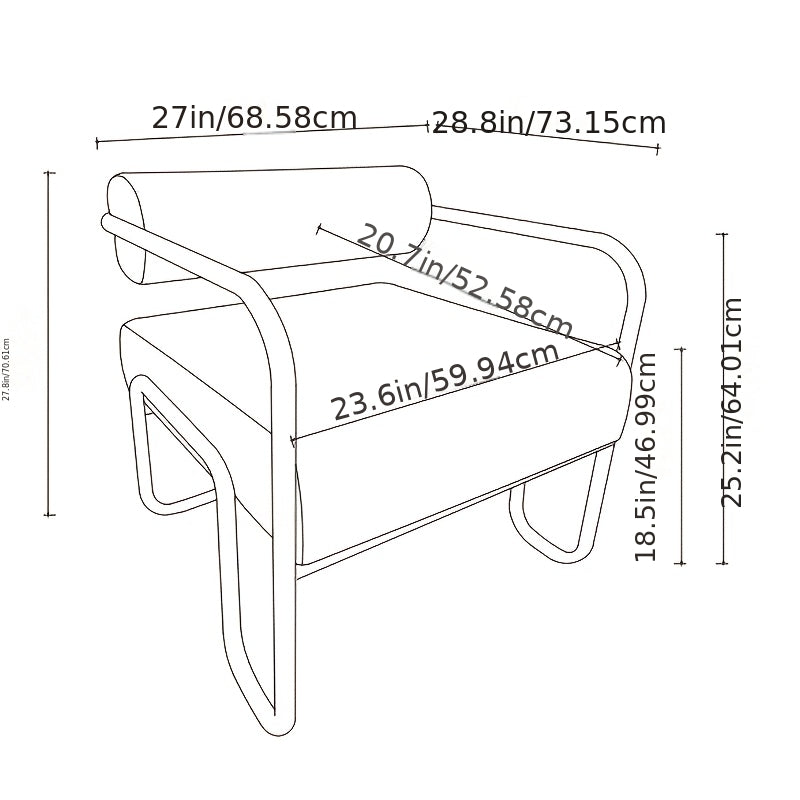Green Ribbed Lounge Chair with Metal Frame — chair dimensions drawing