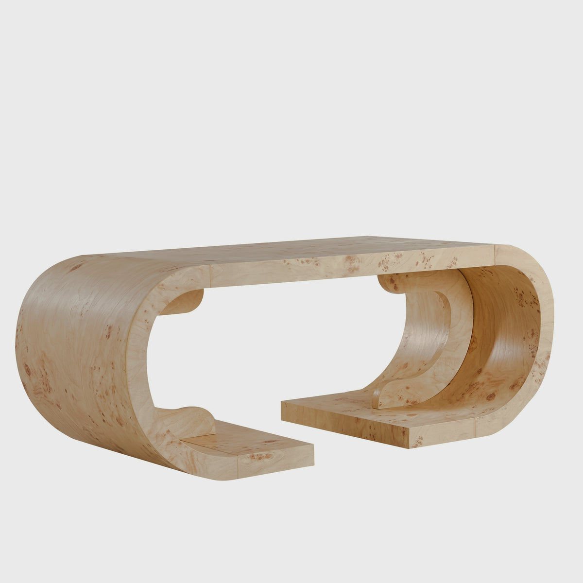 Golden wood-tone waterfall table
