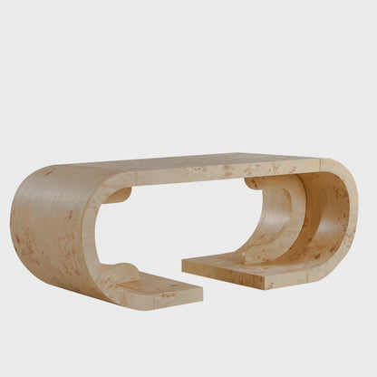 Golden wood-tone waterfall table