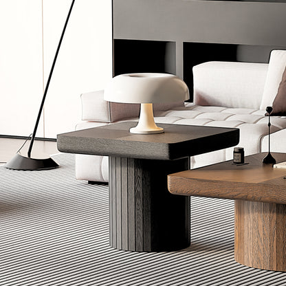 23.6-Inch Contemporary Square Side Table Featuring Solid Wood Veneer And a Parquet Design, a Minimalist Accent Table with a Grooved Cylindrical Base Suitable for The Living Room Or Bedroom in a Matte Black End
