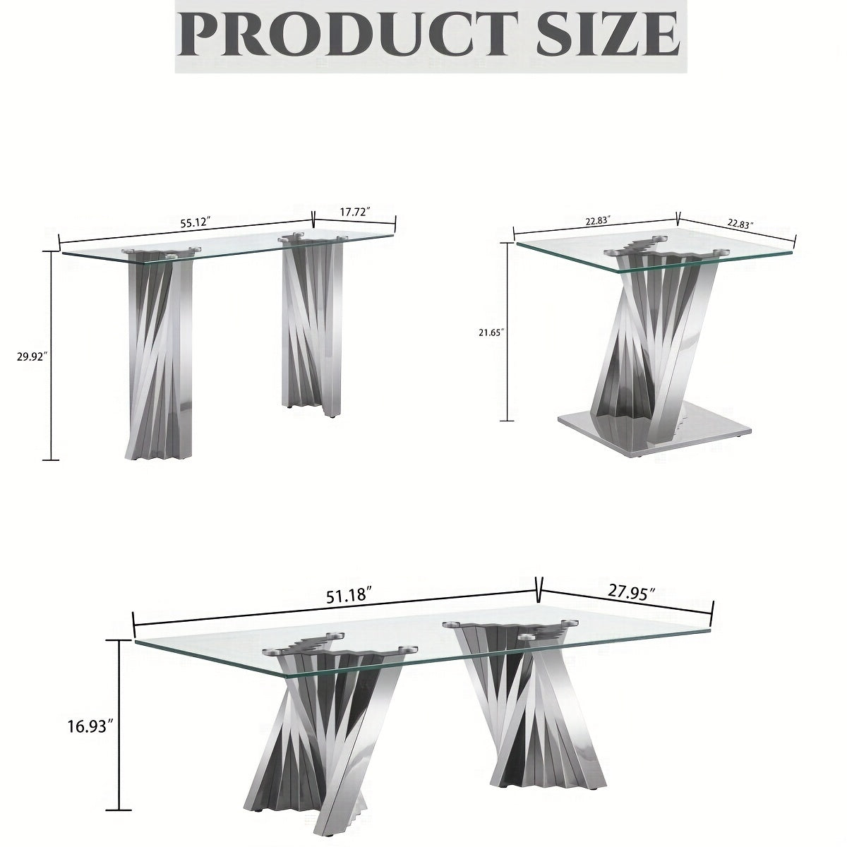 Glass-Top Tables with Twisted Stainless-Steel Bases