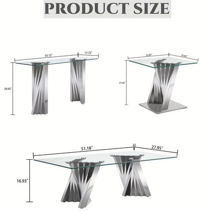 Glass-Top Tables with Twisted Stainless-Steel Bases