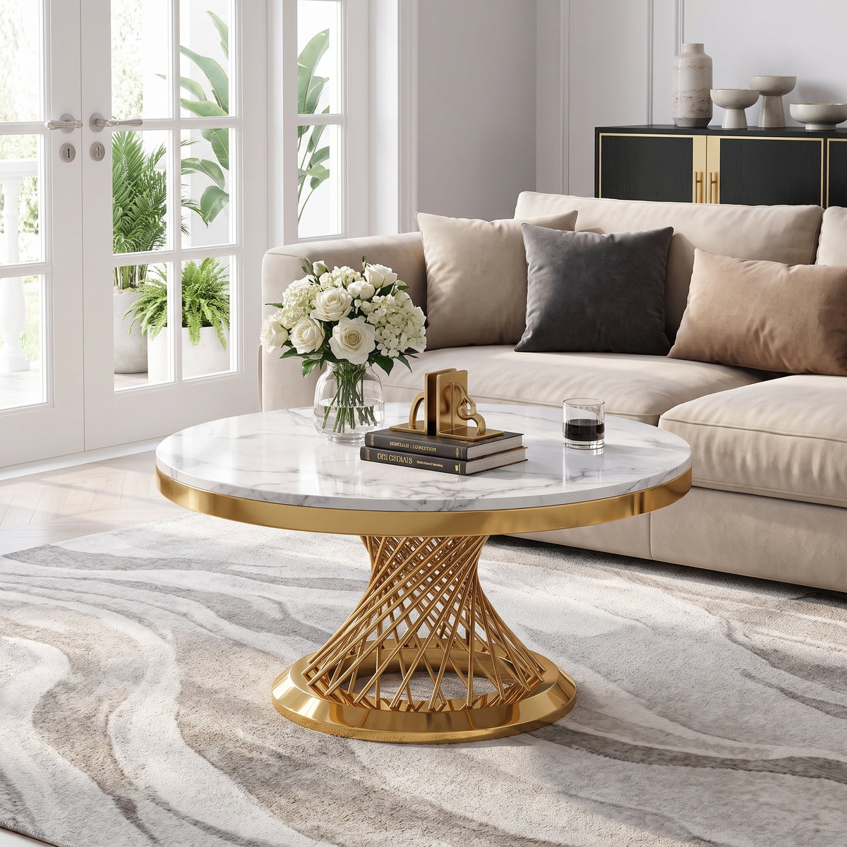 Faux-Marble Tables with Hourglass Metal Bases — main product image