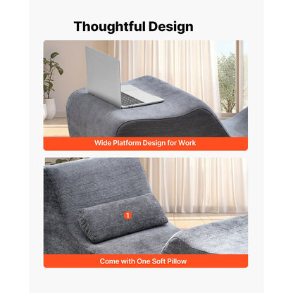 Gray fabric foam yoga chaise with a lumbar pillow