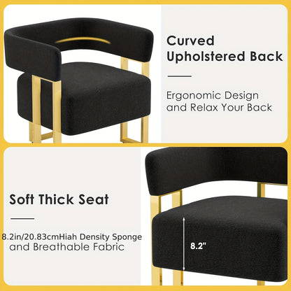 Cutout-Back Accent Chair with Gold-Tone Base — curved back and thick seat cushion details