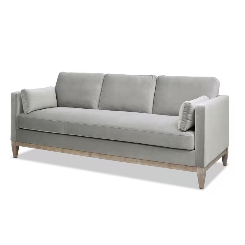Knox Opal Grey Velvet Sofa — three-quarter product view.