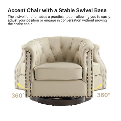 White genuine leather Chesterfield swivel rocking armchair with rolled arms