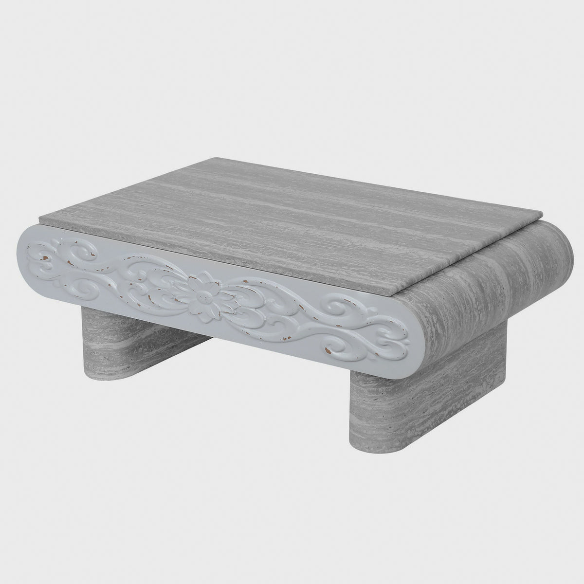 Top and side view of closed gray lift-top coffee table