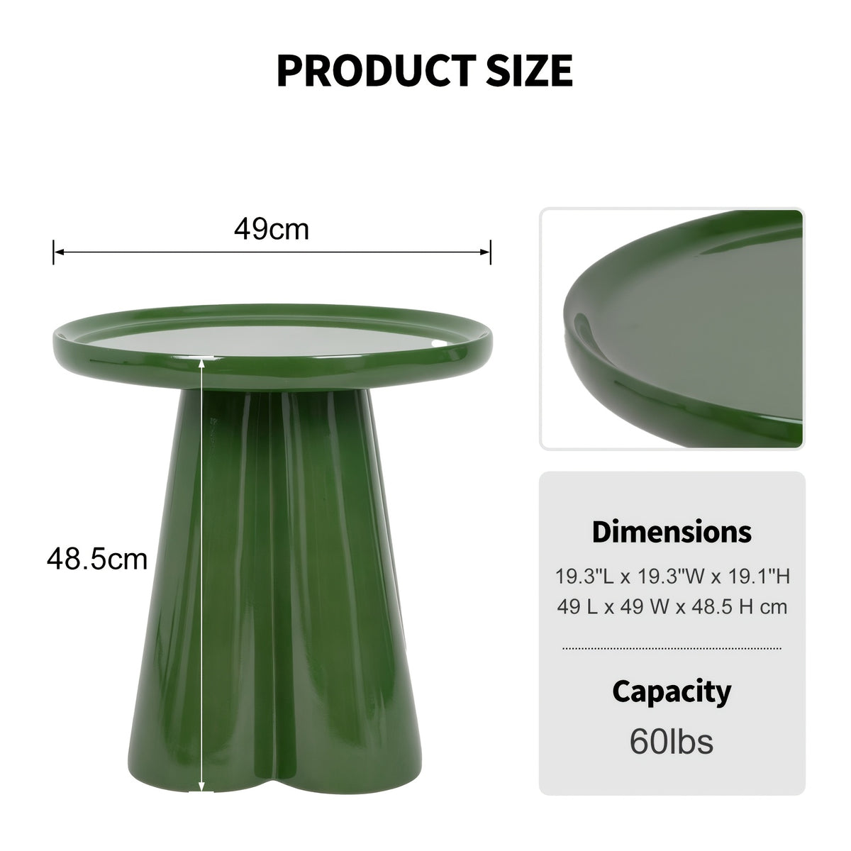 High Glossy End Table, Side Table, Petal Base Tray Top Design, Modern Nightstand, Accent Table, for Small Spaces, with 19" High Base, for Living Room Office Apartment, No Assembly - Blue/Green/Pink