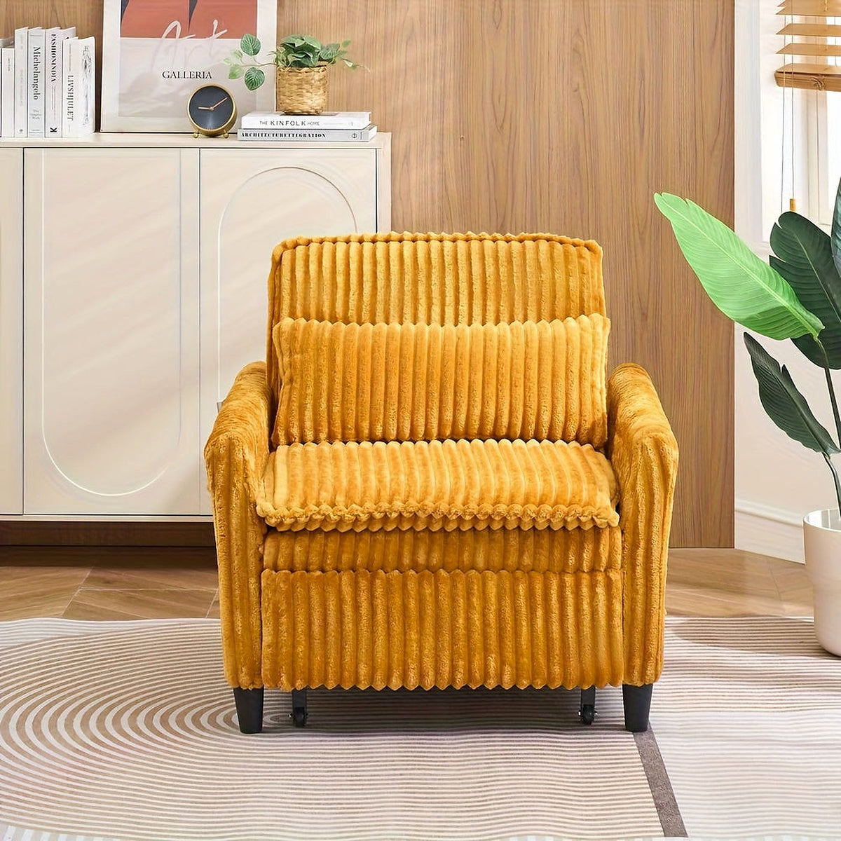 Corduroy convertible sleeper chair in yellow — featured view