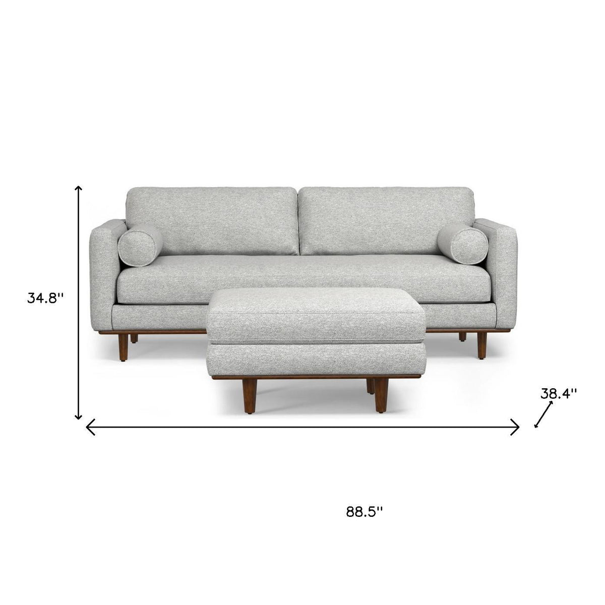 89" Gray Fabric Sofa With Ottoman With Brown Legs - 641064