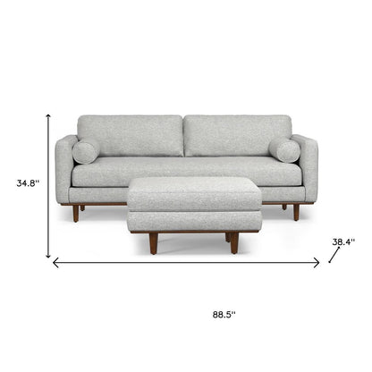 89" Gray Fabric Sofa With Ottoman With Brown Legs - 641064