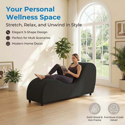 Black velvet curved yoga chaise lounge