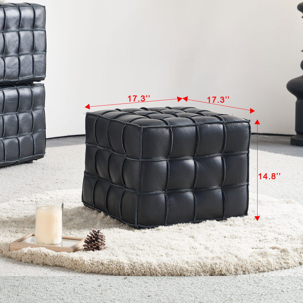 Square Tufted Ottoman — black cube ottoman dimensions diagram