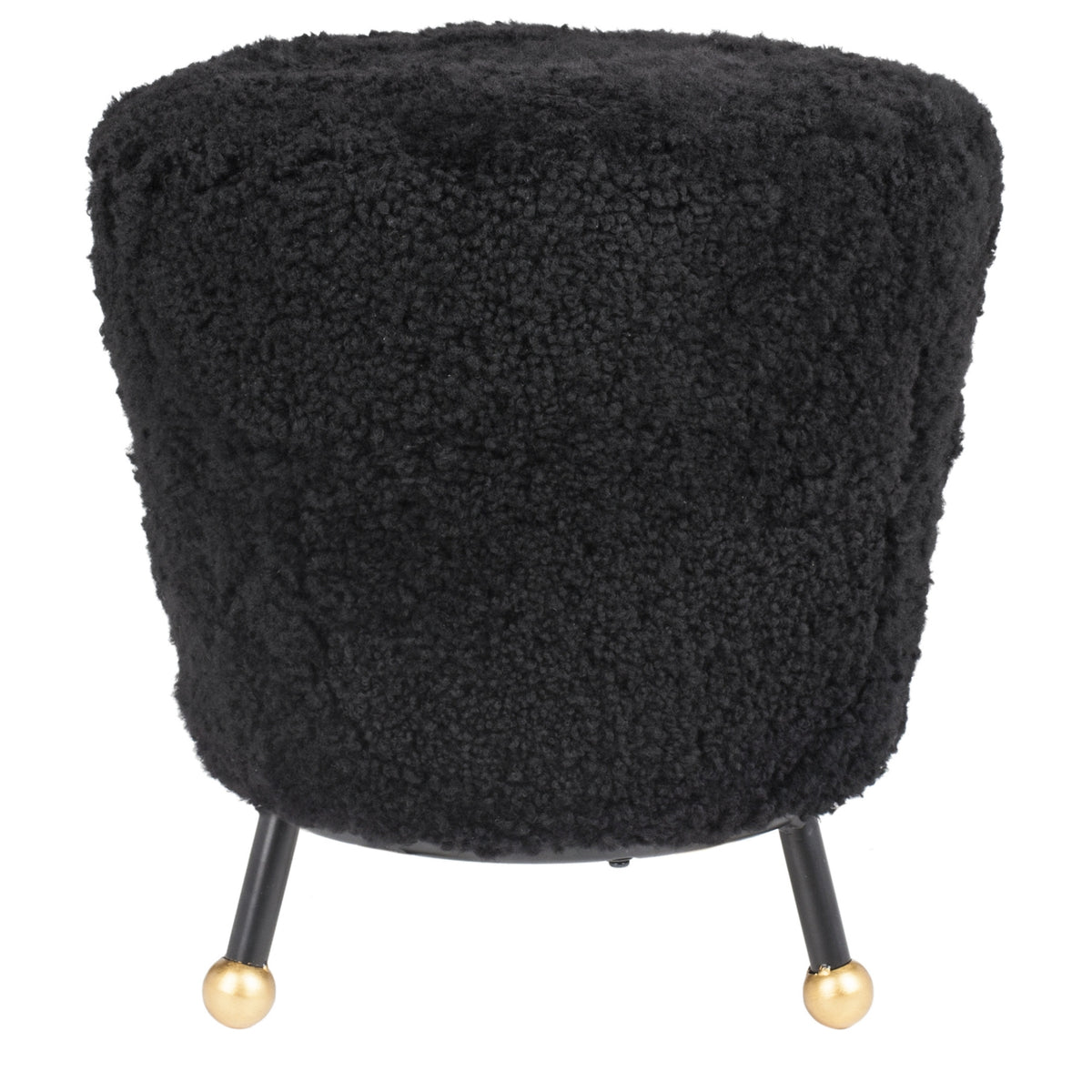 Oriana Black Shag Ottoman — front view of the black shag ottoman