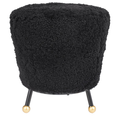 Oriana Black Shag Ottoman — front view of the black shag ottoman