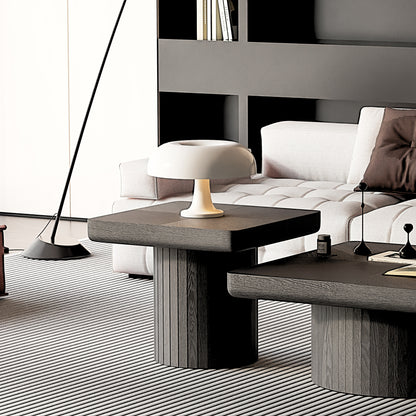 23.6-Inch Contemporary Square Side Table Featuring Solid Wood Veneer And a Parquet Design, a Minimalist Accent Table with a Grooved Cylindrical Base Suitable for The Living Room Or Bedroom in a Matte Black End