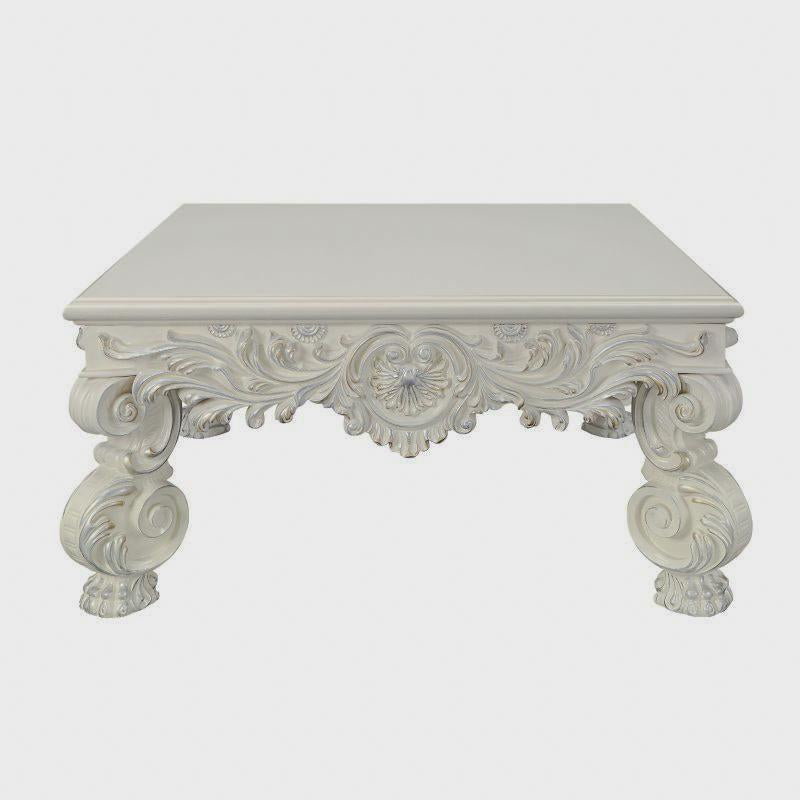 Adara Antique White Ornate Square Coffee Table
