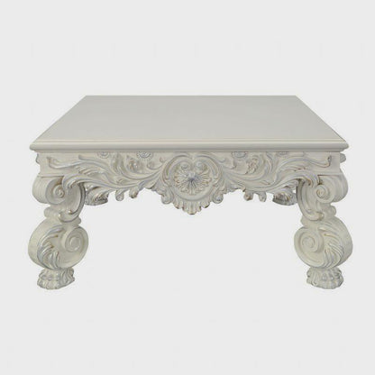 Adara Antique White Ornate Square Coffee Table