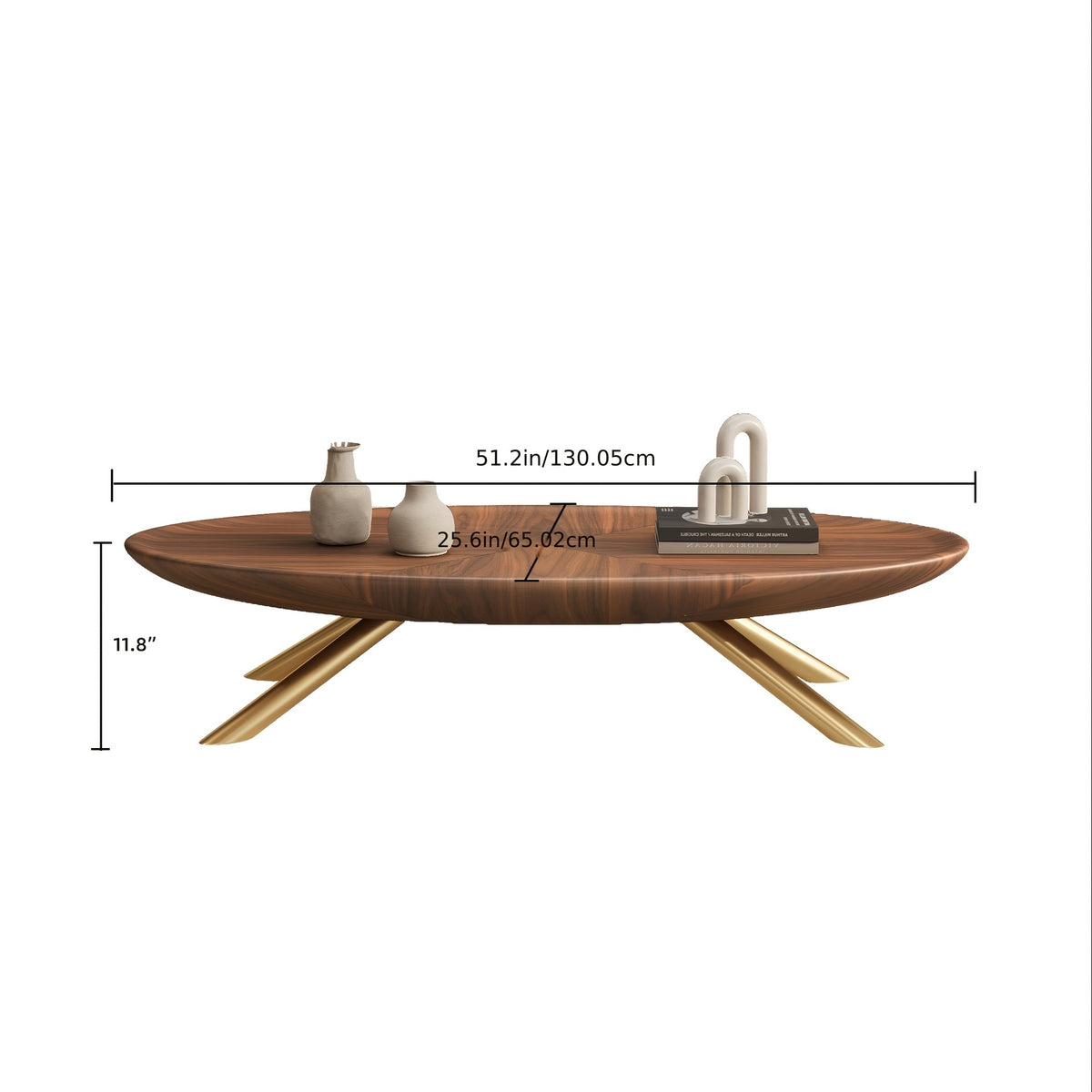 Wood-Look Oval Coffee Table with Crossed Gold-Tone Legs