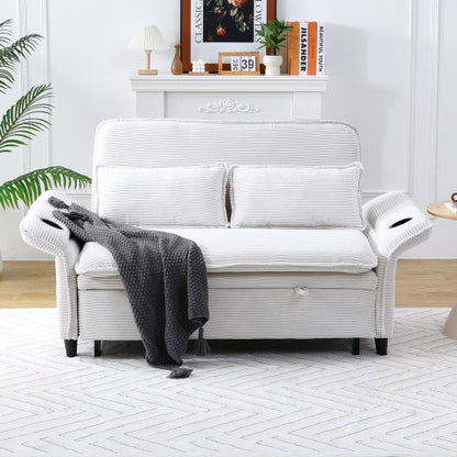 Ribbed Convertible Sleeper Sofa with Cup Holders — beige upholstery option.