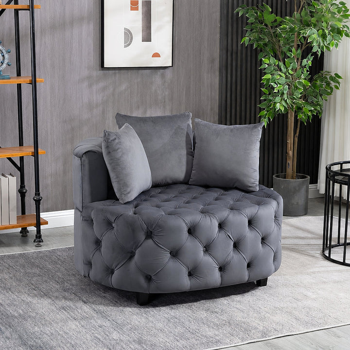 Quinn Gray Tufted Barrel Chair — gallery view 2 of 9