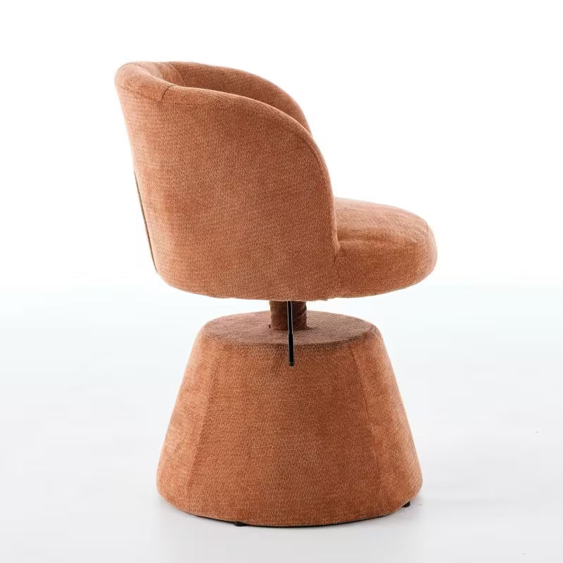 Rear angled view of the terracotta chair and its tapered base