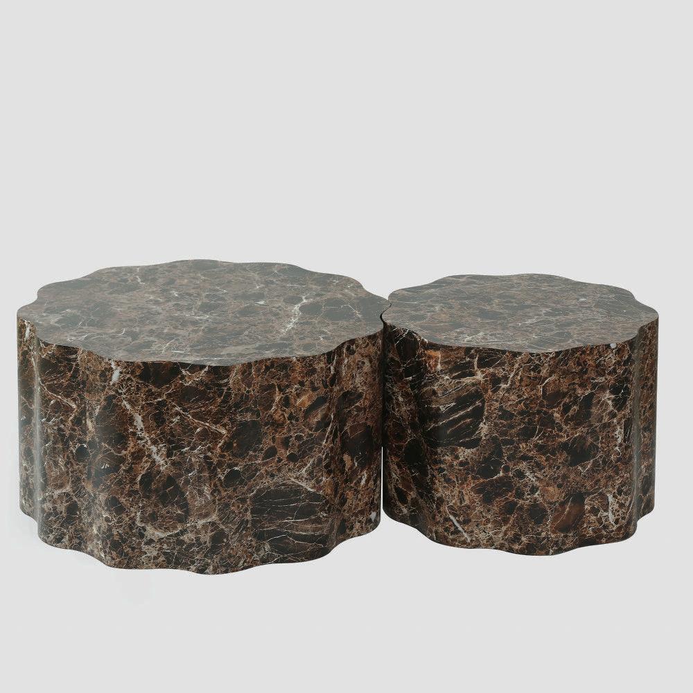 Brown Marble-Look Scalloped Tables, Set of 2