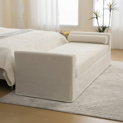 Wide Chenille Bench with Bolster Pillows