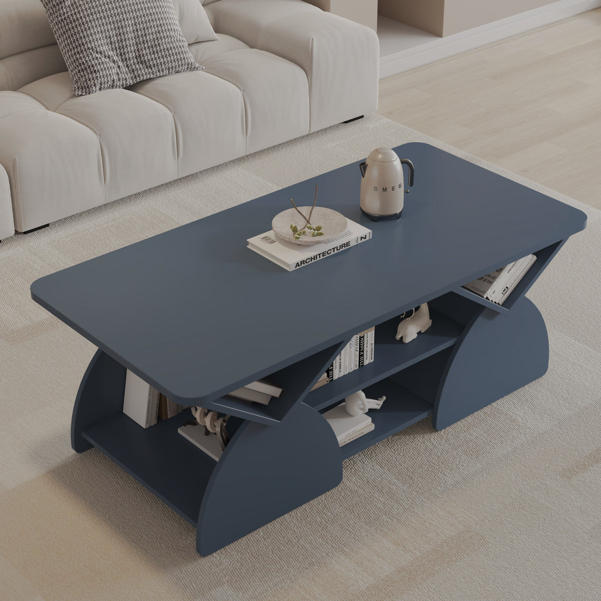 Blue geometric storage coffee table
