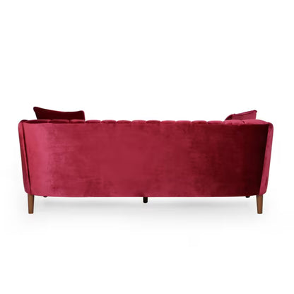 Wine Red Channel-Tufted Sofa — rear product view.