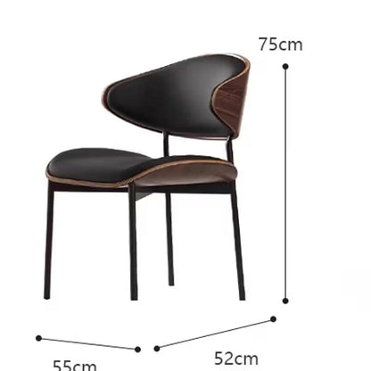 Black bentwood faux leather dining chair with black metal legs — dimension diagram