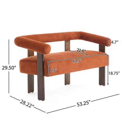 Rust Upholstered Loveseat with Wood Frame — supplier dimension diagram.
